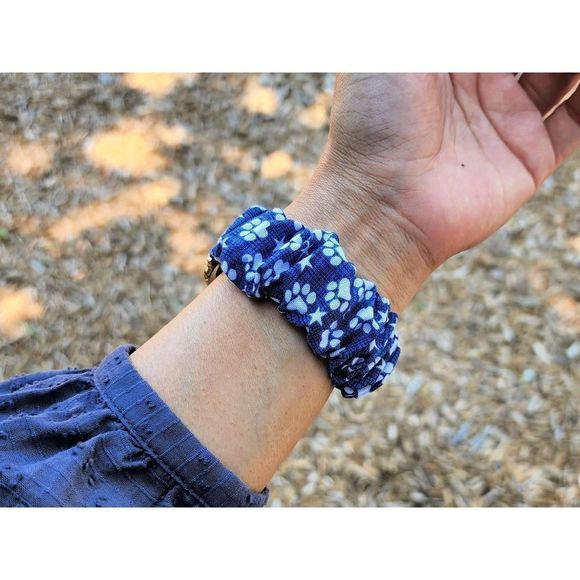 Dog Paw Print Scrunchies Watch Band for Apple Watch, Fitbit Sense Versa 321 Lite - Picture 2 of 6